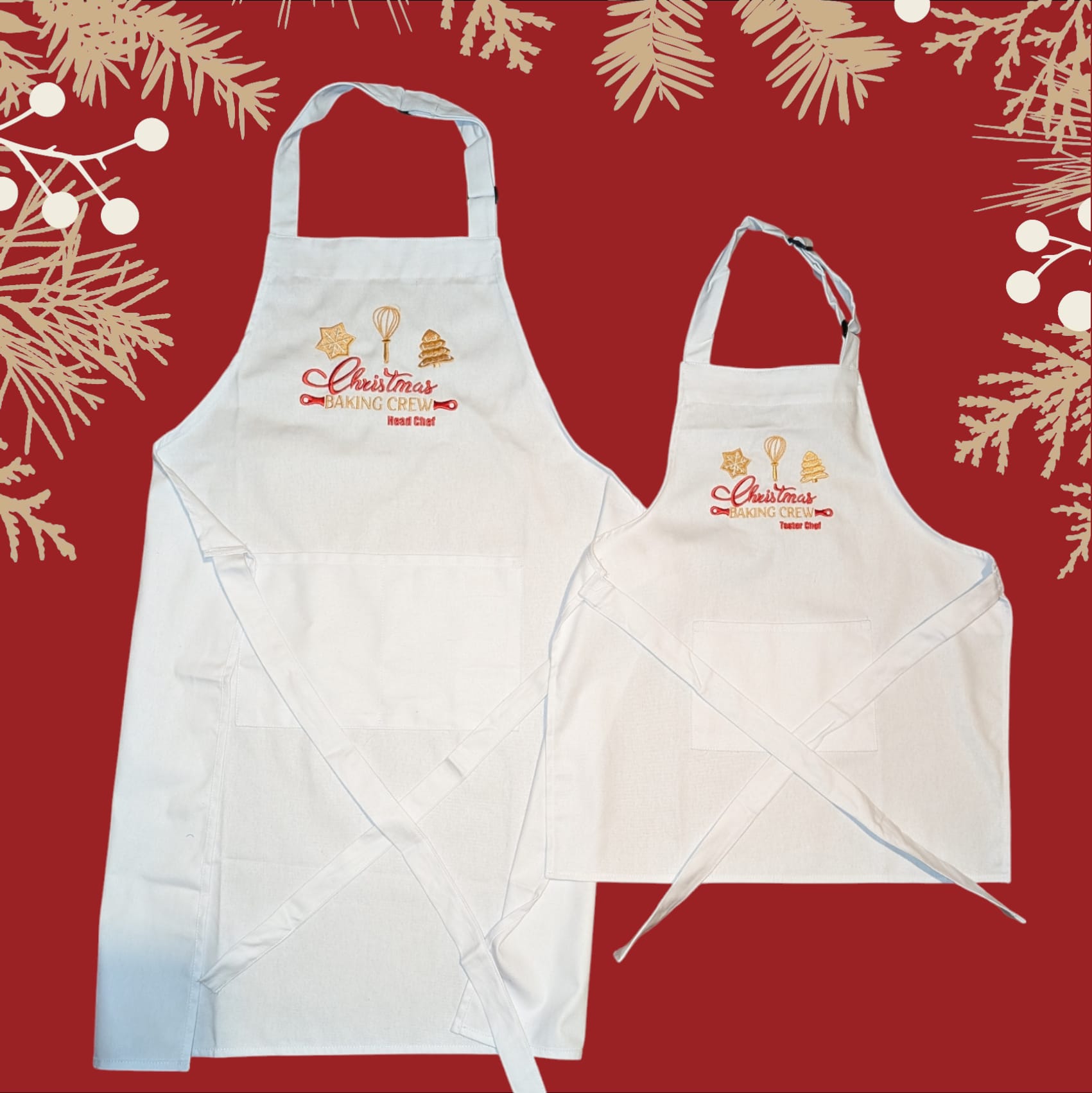 Personalised Christmas Baking Crew - Parent and Child Matching Apron Set